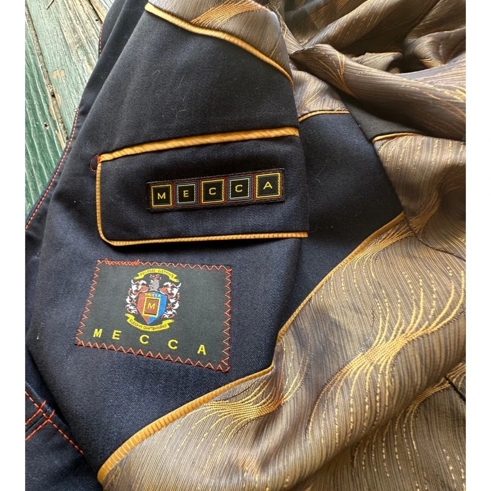 Mecca Mens Dark Indigo Blazer Contrast Orange Stitching Denim Style Jacket